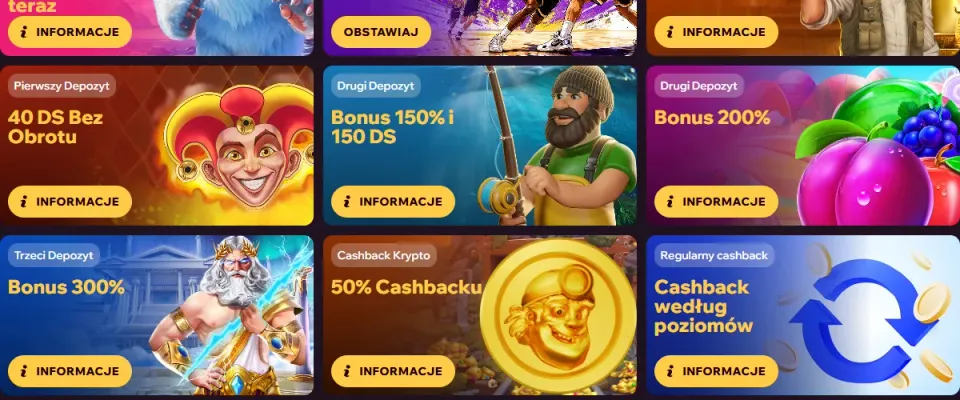 Strona promocji GD4 Casino z kartami bonusów programu lojalnościowego