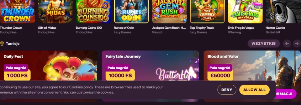 Kafelki kategorii gier GDFPlay Casino: bonus, instant, book, roulette, live games, popular